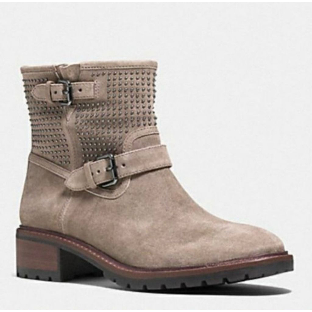 COACH Gates Gray Suede Studded‎ Moto Boots Size 8